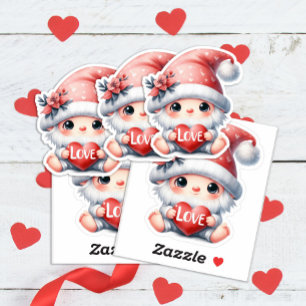 Sticker Cute Gnome Rose Rouge Coeur Aimer Saint Valentin