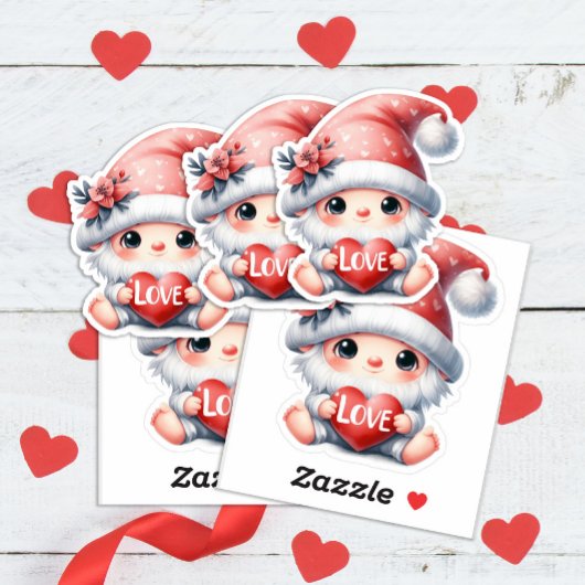 Sticker Cute Gnome Rose Rouge Coeur Aimer Saint Valentin