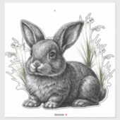 Sticker Cute Gray Rabbit Among the Grass (Feuille)