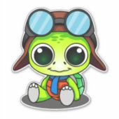 Sticker Cute Green Chibi Cartoon Turtle dans le Casquette (Devant)