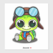Sticker Cute Green Chibi Cartoon Turtle dans le Casquette (Feuille)