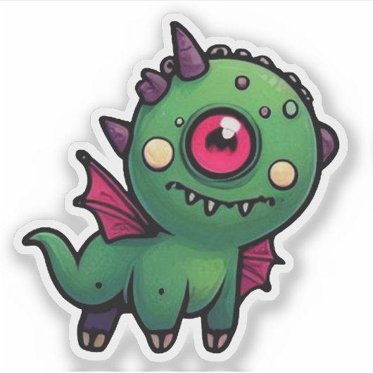 Sticker Cute Green Cyclops Monster - Kawaii Dragon Beast (Devant)