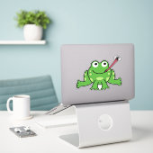 Sticker Cute grenouille caricaturale et mouche (Ordinateur portable sur le bureau)