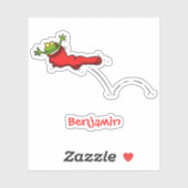 Sticker Cute grenouille dans une chaussette rouge saut de  (Feuille)