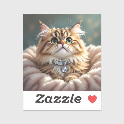 Sticker Cute Grey Fluffy Tabby Chat (Feuille)
