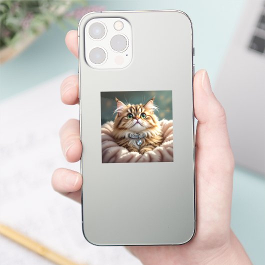 Sticker Cute Grey Fluffy Tabby Chat (Téléphone)