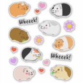 Sticker Cute Guinea Pigs with Hearts and Flowers (Devant)