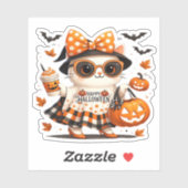 Sticker Cute Halloween Cat � Kawaii Witch Kitty with Pumpk (Feuille)