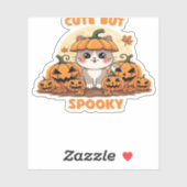 Sticker Cute Halloween Chat avec Citrouilles � Kawaii Éffr (Feuille)