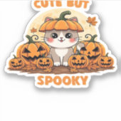 Sticker Cute Halloween Chat avec Citrouilles � Kawaii Éffr (Devant)