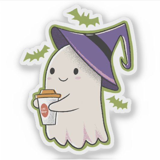 Sticker Cute Halloween Ghost avec Coffee Cup (Devant)