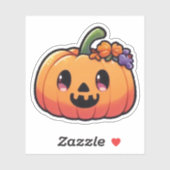 Sticker Cute Halloween Pumpkin - Kawaii Jack-o'-Lantern (Feuille)