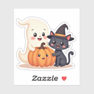 Sticker "Cute Halloween Squad   Kawaii Ghost & Citrouille