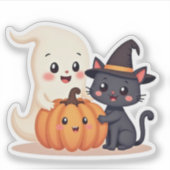 Sticker "Cute Halloween Squad | Kawaii Ghost & Citrouille (Devant)