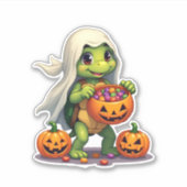 Sticker Cute Halloween Turtle Ghost avec bonbon (8) (Devant)