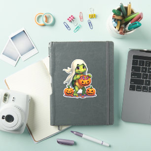 Sticker Cute Halloween Turtle Ghost avec bonbon (8)