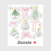 Sticker Cute Hand Drawn Christmas Trees and Bows Pattern (Feuille)