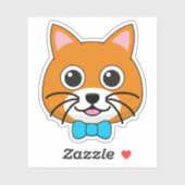 Sticker Cute Happy Ginger Cat avec Papillon (Feuille)