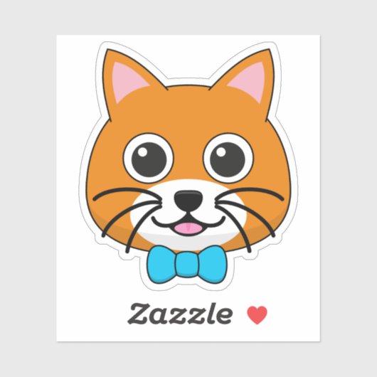 Sticker Cute Happy Ginger Cat avec Papillon (Feuille)