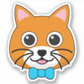 Sticker Cute Happy Ginger Cat avec Papillon (Devant)