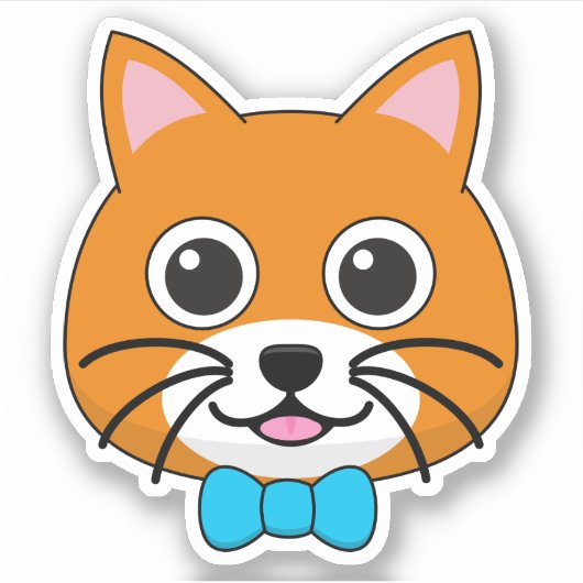 Sticker Cute Happy Ginger Cat avec Papillon (Devant)