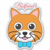Sticker Cute Happy Ginger Cat avec Papillon | Personnalise (Devant)