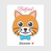 Sticker Cute Happy Ginger Cat avec Papillon | Personnalise (Feuille)