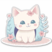 Sticker Cute, Happy Kitty avec une nouvelle maison (Devant)