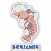 Sticker Cute happy shrimp, dessin animé de crevettes (Devant)