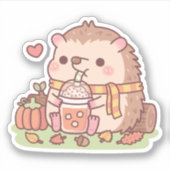 Sticker Cute Hedgehog Aime épice Citrouille Latte Mer d'au (Devant)