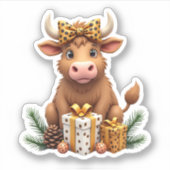 Sticker Cute Highland Cow Christmas Santa Highland Cow Lov (Devant)