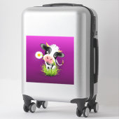 Sticker Cute Holstein cow in grass over purple (Sur valise)