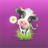 Sticker Cute Holstein cow in grass over purple (Devant)