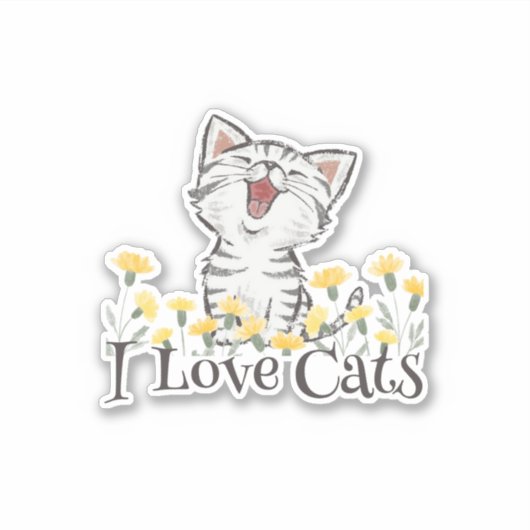 Sticker Cute I Love Cats (Devant)