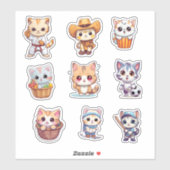 Sticker Cute Jouer Collection de chats (Feuille)