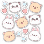 Sticker Cute kawaii animaux et coeurs (Devant)