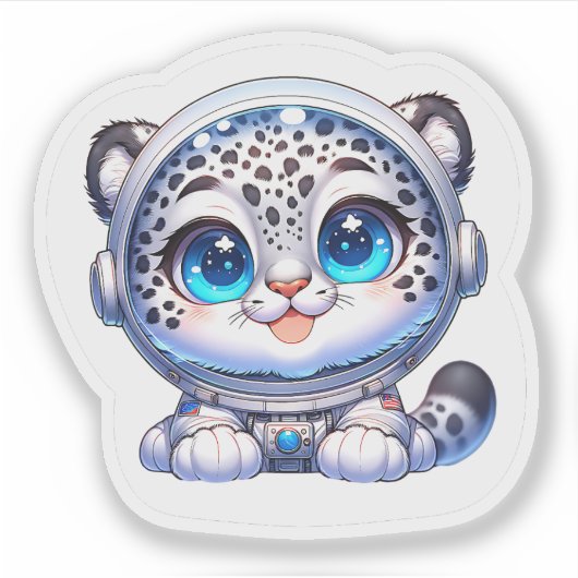 Sticker Cute Kawaii Astronaut Snow Leopard   (Devant)