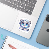 Sticker Cute Kawaii Astronaut Snow Leopard   (Ordinateur portable avec iPhone)