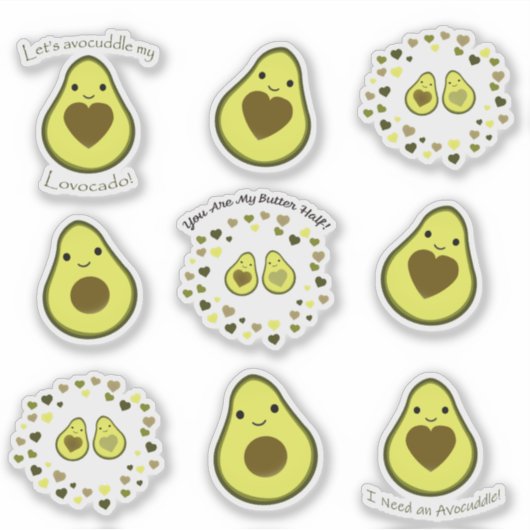 Sticker Cute Kawaii Avocados (Devant)