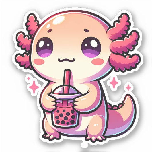 Sticker Cute Kawaii Axolotl avec thé à bulle (Devant)
