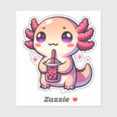 Sticker Cute Kawaii Axolotl avec thé à bulle (Feuille)