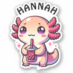 Sticker Cute Kawaii Axolotl avec thé à bulle Personnalisé