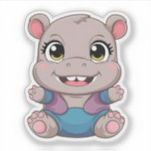 Sticker Cute Kawaii Baby Hippo animal adorable (Devant)