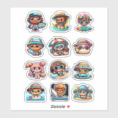 Sticker Cute Kawaii Beach Bum Surf (Feuille)