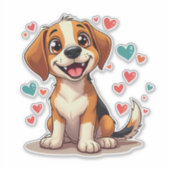 Sticker Cute Kawaii Beagle avec Coeurs Jouer Chien (Devant)