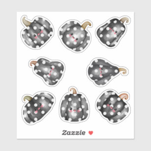 Sticker Cute Kawaii Black Polkadot Citrouilles Automne Hal