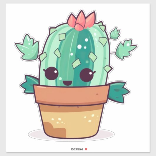 Sticker Cute kawaii cactus (Feuille)
