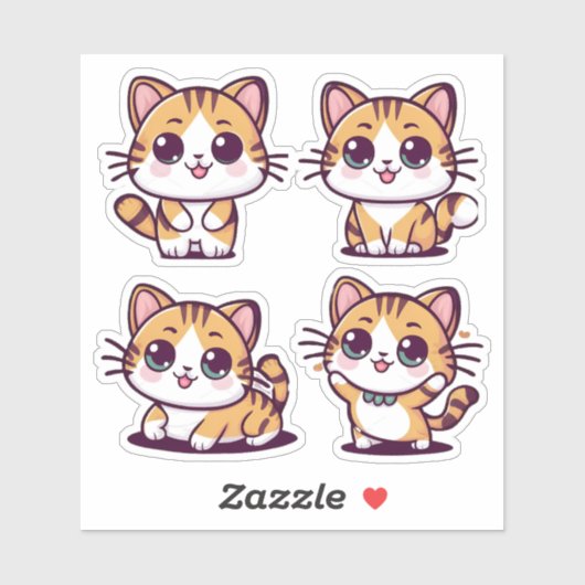Sticker Cute Kawaii Cats pose (Feuille)