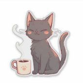 Sticker Cute Kawaii Chat avec Coffee Cup (Devant)
