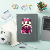 Sticker Cute Kawaii Chat Crâne rose Bow Gothique Punk Girl (Couverture iPad)